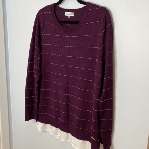 Calvin Klein Women Purple Crewneck Knit Layered Sweater Size Large - Picture 2 of 14